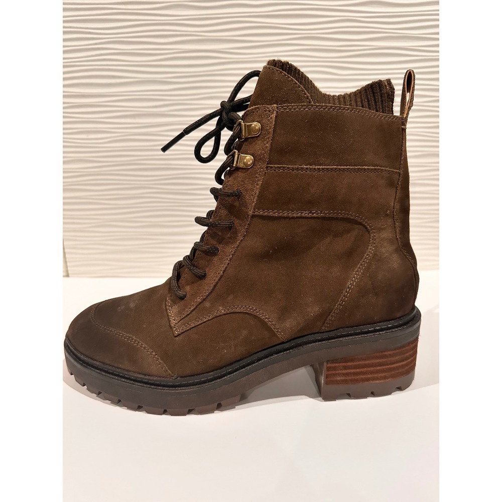 Zodiac Combat Boots Womens 10 Brown Excellent Suede Knit Collar Lug Sole Lace Up